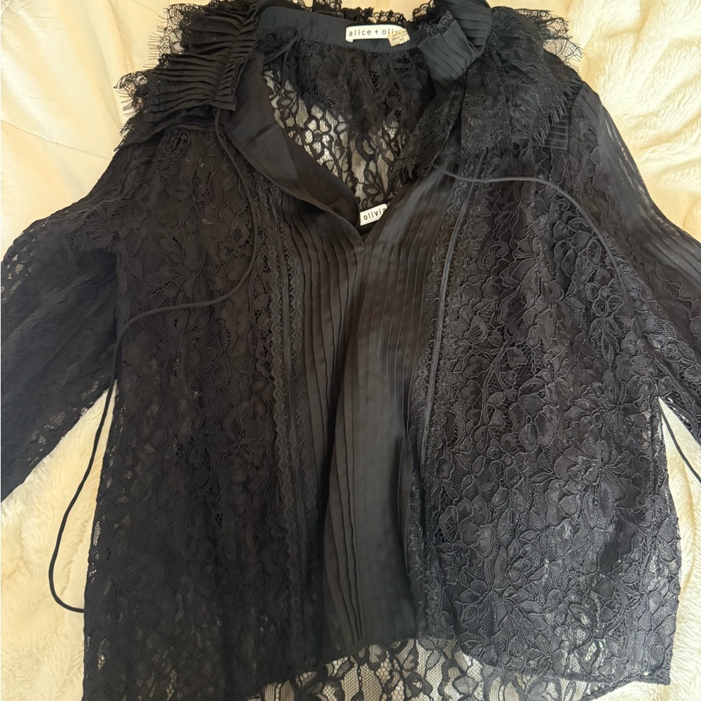 Alice + Olivia Elegant Black Lace Blouse